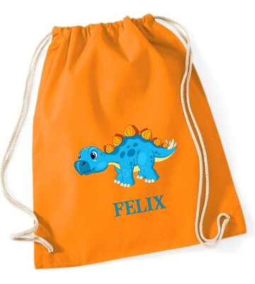 Turnbeutel, Schuhbeutel, Sportbeutel für Kinder, bedruckt Dinosaurier und personalisierbar mit Namen, große Farbauswahl, Kita, Geschenk