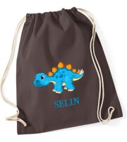 Turnbeutel, Schuhbeutel, Sportbeutel für Kinder, bedruckt Dinosaurier und personalisierbar mit Namen, große Farbauswahl, Kita, Geschenk