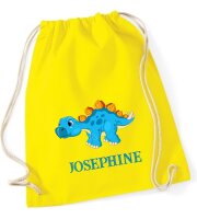 Turnbeutel, Schuhbeutel, Sportbeutel für Kinder, bedruckt Dinosaurier und personalisierbar mit Namen, große Farbauswahl, Kita, Geschenk