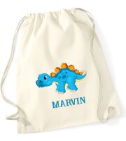 Turnbeutel, Schuhbeutel, Sportbeutel für Kinder, bedruckt Dinosaurier und personalisierbar mit Namen, große Farbauswahl, Kita, Geschenk