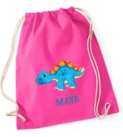 Turnbeutel, Schuhbeutel, Sportbeutel für Kinder, bedruckt Dinosaurier und personalisierbar mit Namen, große Farbauswahl, Kita, Geschenk