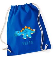 Turnbeutel, Schuhbeutel, Sportbeutel für Kinder, bedruckt Dinosaurier und personalisierbar mit Namen, große Farbauswahl, Kita, Geschenk