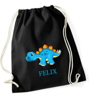Turnbeutel, Schuhbeutel, Sportbeutel für Kinder, bedruckt Dinosaurier und personalisierbar mit Namen, große Farbauswahl, Kita, Geschenk