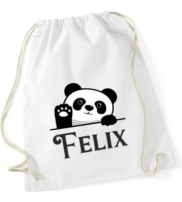 Turnbeutel, Schuhbeutel, Sportbeutel für Kinder, bedruckt Panda Bär und personalisierbar mit Namen, große Farbauswahl, Kita, Geschenk