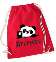 Turnbeutel, Schuhbeutel, Sportbeutel für Kinder, bedruckt Panda Bär und personalisierbar mit Namen, große Farbauswahl, Kita, Geschenk