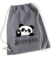 Turnbeutel, Schuhbeutel, Sportbeutel für Kinder, bedruckt Panda Bär und personalisierbar mit Namen, große Farbauswahl, Kita, Geschenk