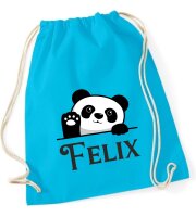 Turnbeutel, Schuhbeutel, Sportbeutel für Kinder, bedruckt Panda Bär und personalisierbar mit Namen, große Farbauswahl, Kita, Geschenk