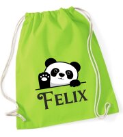 Turnbeutel, Schuhbeutel, Sportbeutel für Kinder, bedruckt Panda Bär und personalisierbar mit Namen, große Farbauswahl, Kita, Geschenk