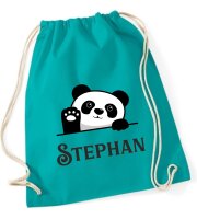 Turnbeutel, Schuhbeutel, Sportbeutel für Kinder, bedruckt Panda Bär und personalisierbar mit Namen, große Farbauswahl, Kita, Geschenk