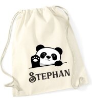 Turnbeutel, Schuhbeutel, Sportbeutel für Kinder, bedruckt Panda Bär und personalisierbar mit Namen, große Farbauswahl, Kita, Geschenk