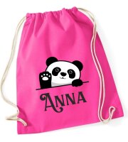 Turnbeutel, Schuhbeutel, Sportbeutel für Kinder, bedruckt Panda Bär und personalisierbar mit Namen, große Farbauswahl, Kita, Geschenk