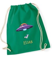 Turnbeutel, Schuhbeutel, Sportbeutel für Kinder, bedruckt Ufo und personalisierbar mit Namen, große Farbauswahl, Kita, Geschenk