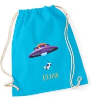 Turnbeutel, Schuhbeutel, Sportbeutel für Kinder, bedruckt Ufo und personalisierbar mit Namen, große Farbauswahl, Kita, Geschenk