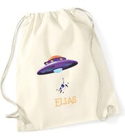 Turnbeutel, Schuhbeutel, Sportbeutel für Kinder, bedruckt Ufo und personalisierbar mit Namen, große Farbauswahl, Kita, Geschenk