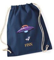 Turnbeutel, Schuhbeutel, Sportbeutel für Kinder, bedruckt Ufo und personalisierbar mit Namen, große Farbauswahl, Kita, Geschenk