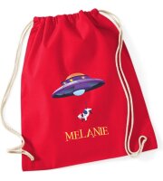Turnbeutel, Schuhbeutel, Sportbeutel für Kinder, bedruckt Ufo und personalisierbar mit Namen, große Farbauswahl, Kita, Geschenk