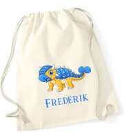 Turnbeutel, Schuhbeutel, Sportbeutel für Kinder, bedruckt Dinosaurier und personalisierbar mit Namen, große Farbauswahl, Kita, Geschenk