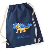 Turnbeutel, Schuhbeutel, Sportbeutel für Kinder, bedruckt Dinosaurier und personalisierbar mit Namen, große Farbauswahl, Kita, Geschenk