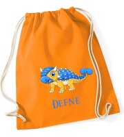 Turnbeutel, Schuhbeutel, Sportbeutel für Kinder, bedruckt Dinosaurier und personalisierbar mit Namen, große Farbauswahl, Kita, Geschenk