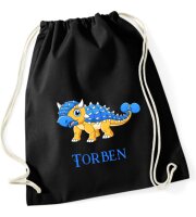 Turnbeutel, Schuhbeutel, Sportbeutel für Kinder, bedruckt Dinosaurier und personalisierbar mit Namen, große Farbauswahl, Kita, Geschenk