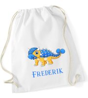 Turnbeutel, Schuhbeutel, Sportbeutel für Kinder, bedruckt Dinosaurier und personalisierbar mit Namen, große Farbauswahl, Kita, Geschenk