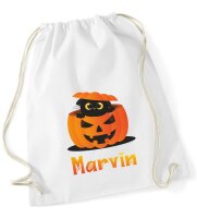 Turnbeutel, Schuhbeutel, Sportbeutel für Kinder, bedruckt mit Halloween Kürbis und Katze, personalisiert Namen, Farbauswahl, Kita, Geschenk