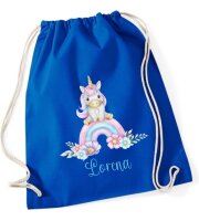 Turnbeutel, Schuhbeutel, Sportbeutel für Kinder, bedruckt Einhorn/ Regenbogen, personalisierbar mit Namen, große Farbauswahl, Kita, Geschenk
