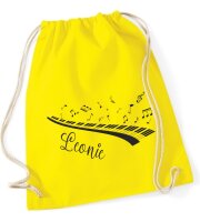 Turnbeutel, Schuhbeutel, Sportbeutel für Kinder, bedruckt Klavier / Noten und personalisierbar mit Namen, große Farbauswahl, Kita, Geschenk