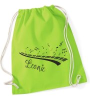 Turnbeutel, Schuhbeutel, Sportbeutel für Kinder, bedruckt Klavier / Noten und personalisierbar mit Namen, große Farbauswahl, Kita, Geschenk