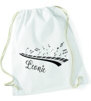 Turnbeutel, Schuhbeutel, Sportbeutel für Kinder, bedruckt Klavier / Noten und personalisierbar mit Namen, große Farbauswahl, Kita, Geschenk