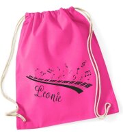 Turnbeutel, Schuhbeutel, Sportbeutel für Kinder, bedruckt Klavier / Noten und personalisierbar mit Namen, große Farbauswahl, Kita, Geschenk