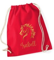 Turnbeutel, Schuhbeutel, Sportbeutel für Kinder, bedruckt Pferdekopf und personalisierbar mit Namen, große Farbauswahl, Kita, Geschenk