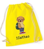 Turnbeutel, Schuhbeutel, Sportbeutel für Kinder, bedruckt Teddy Bär und personalisierbar mit Namen, große Farbauswahl, Kita, Geschenk