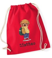 Turnbeutel, Schuhbeutel, Sportbeutel für Kinder, bedruckt Teddy Bär und personalisierbar mit Namen, große Farbauswahl, Kita, Geschenk
