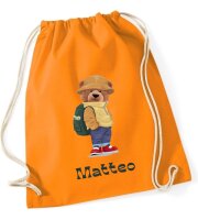 Turnbeutel, Schuhbeutel, Sportbeutel für Kinder, bedruckt Teddy Bär und personalisierbar mit Namen, große Farbauswahl, Kita, Geschenk