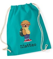 Turnbeutel, Schuhbeutel, Sportbeutel für Kinder, bedruckt Teddy Bär und personalisierbar mit Namen, große Farbauswahl, Kita, Geschenk