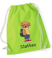 Turnbeutel, Schuhbeutel, Sportbeutel für Kinder, bedruckt Teddy Bär und personalisierbar mit Namen, große Farbauswahl, Kita, Geschenk