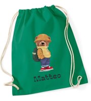 Turnbeutel, Schuhbeutel, Sportbeutel für Kinder, bedruckt Teddy Bär und personalisierbar mit Namen, große Farbauswahl, Kita, Geschenk