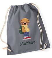 Turnbeutel, Schuhbeutel, Sportbeutel für Kinder, bedruckt Teddy Bär und personalisierbar mit Namen, große Farbauswahl, Kita, Geschenk