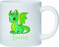 Kunststoff Tasse Grüner Drache für Kinder mit Namen