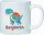 Kunststoff Tasse Dino blau orange für Kinder Schulanfang mit Namen