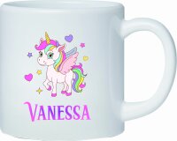 Kunststoff Tasse weiß Einhorn für Kinder Mädchen Jungen mit Namen personalisiert