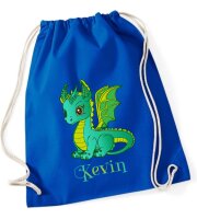 Turnbeutel, Schuhbeutel, Sportbeutel für Kinder, bedruckt Drache und personalisierbar mit Namen, große Farbauswahl, Kita, Geschenk