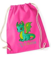 Turnbeutel, Schuhbeutel, Sportbeutel für Kinder, bedruckt Drache und personalisierbar mit Namen, große Farbauswahl, Kita, Geschenk