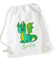 Turnbeutel, Schuhbeutel, Sportbeutel für Kinder, bedruckt Drache und personalisierbar mit Namen, große Farbauswahl, Kita, Geschenk