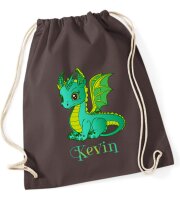 Turnbeutel, Schuhbeutel, Sportbeutel für Kinder, bedruckt Drache und personalisierbar mit Namen, große Farbauswahl, Kita, Geschenk