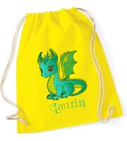 Turnbeutel, Schuhbeutel, Sportbeutel für Kinder, bedruckt Drache und personalisierbar mit Namen, große Farbauswahl, Kita, Geschenk