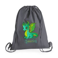 Turnbeutel, Schuhbeutel, Sportbeutel für Kinder, bedruckt Drache und personalisierbar mit Namen, große Farbauswahl, Kita, Geschenk