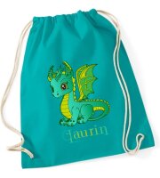 Turnbeutel, Schuhbeutel, Sportbeutel für Kinder, bedruckt Drache und personalisierbar mit Namen, große Farbauswahl, Kita, Geschenk