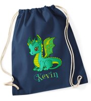 Turnbeutel, Schuhbeutel, Sportbeutel für Kinder, bedruckt Drache und personalisierbar mit Namen, große Farbauswahl, Kita, Geschenk